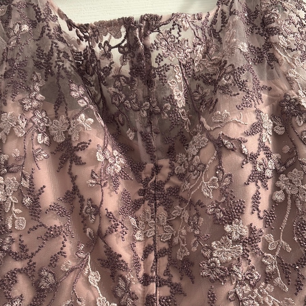 La Femme Floral Beaded Evening Dress With Sheer Cap Sleeves, So Beautiful - Picture 12 of 12